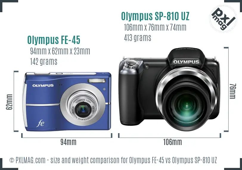 Olympus FE-45 vs Olympus SP-810 UZ size comparison