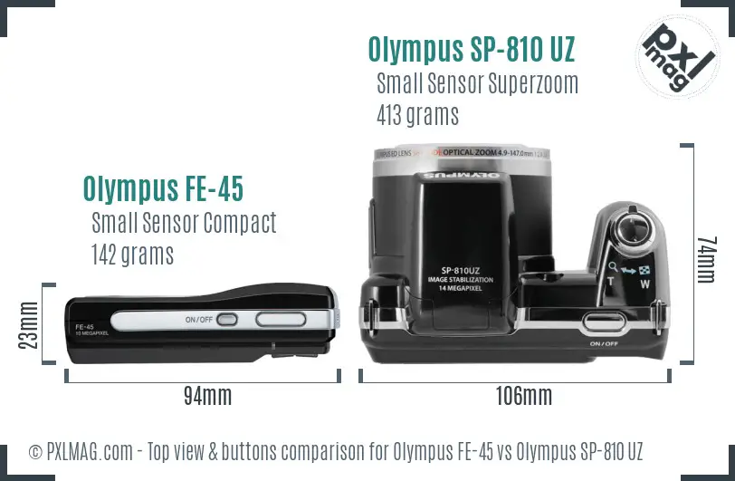 Olympus FE-45 vs Olympus SP-810 UZ top view buttons comparison