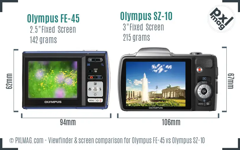 Olympus FE-45 vs Olympus SZ-10 Screen and Viewfinder comparison