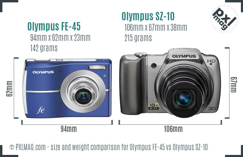 Olympus FE-45 vs Olympus SZ-10 size comparison