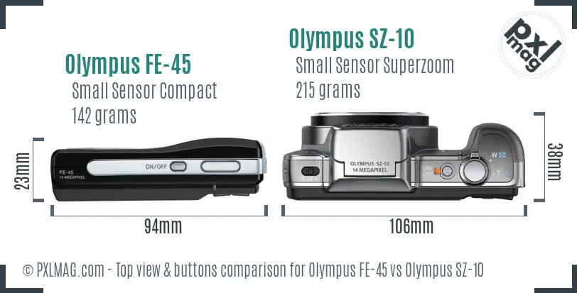 Olympus FE-45 vs Olympus SZ-10 top view buttons comparison