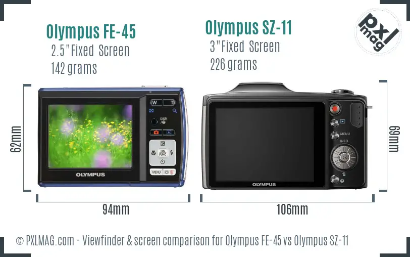 Olympus FE-45 vs Olympus SZ-11 Screen and Viewfinder comparison