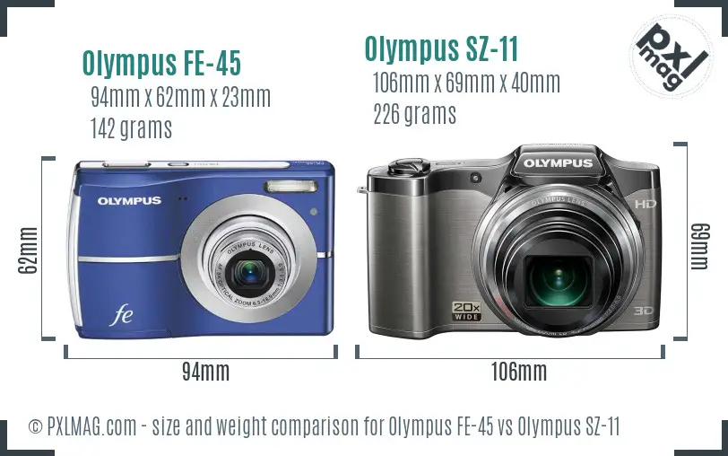 Olympus FE-45 vs Olympus SZ-11 size comparison