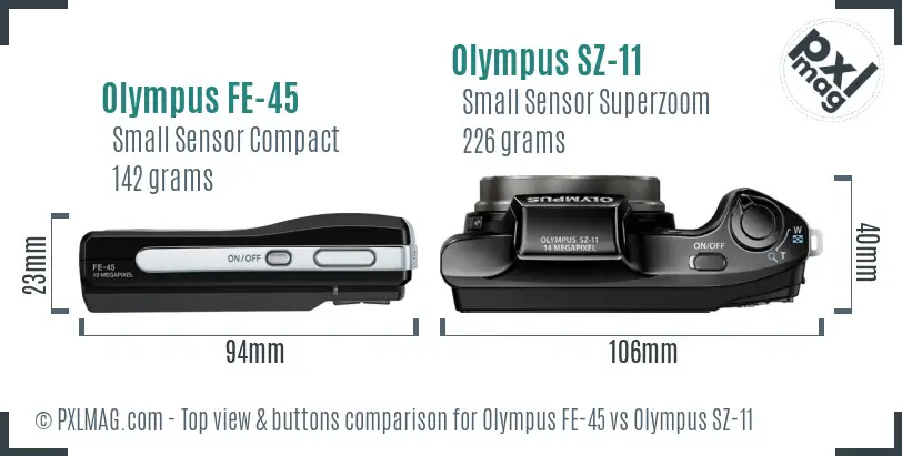 Olympus FE-45 vs Olympus SZ-11 top view buttons comparison