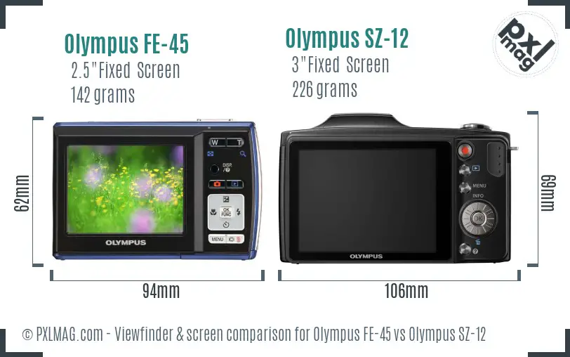 Olympus FE-45 vs Olympus SZ-12 Screen and Viewfinder comparison