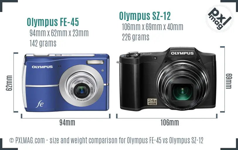 Olympus FE-45 vs Olympus SZ-12 size comparison