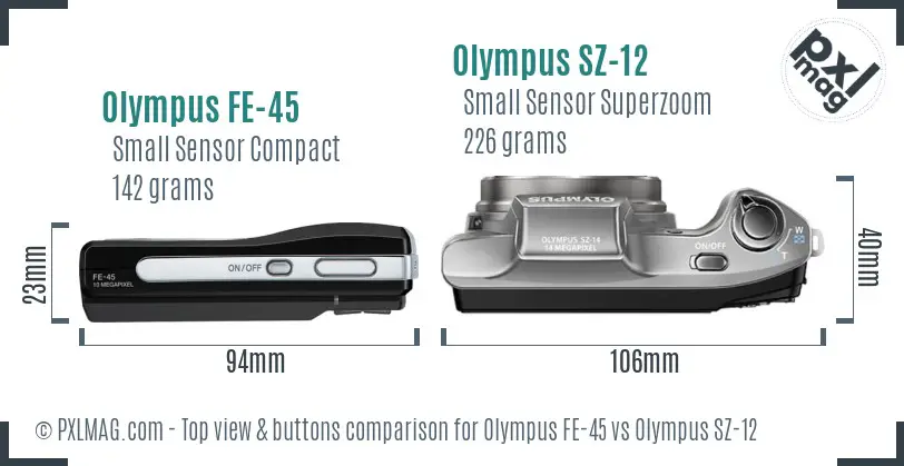 Olympus FE-45 vs Olympus SZ-12 top view buttons comparison
