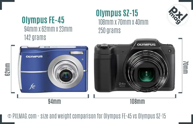 Olympus FE-45 vs Olympus SZ-15 size comparison