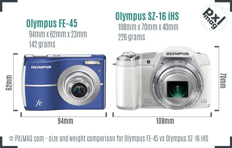 Olympus FE-45 vs Olympus SZ-16 iHS size comparison