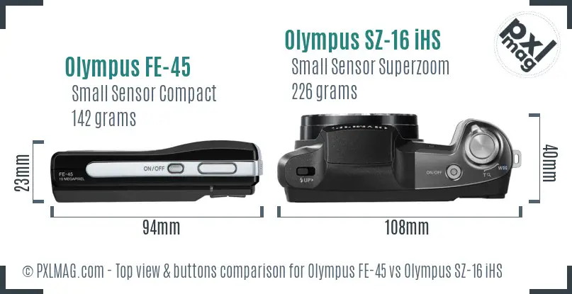 Olympus FE-45 vs Olympus SZ-16 iHS top view buttons comparison