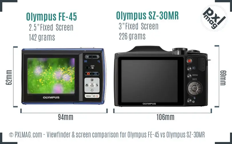 Olympus FE-45 vs Olympus SZ-30MR Screen and Viewfinder comparison