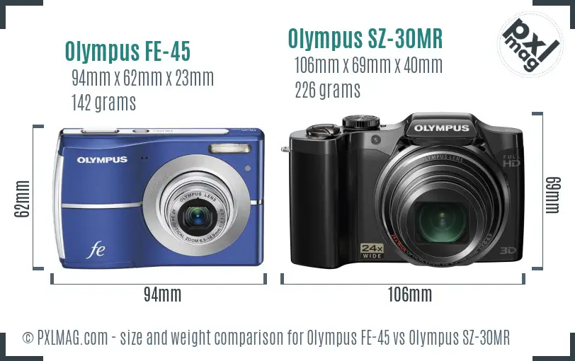 Olympus FE-45 vs Olympus SZ-30MR size comparison