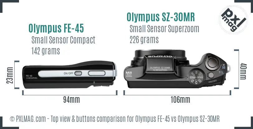 Olympus FE-45 vs Olympus SZ-30MR top view buttons comparison