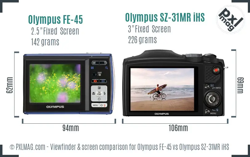 Olympus FE-45 vs Olympus SZ-31MR iHS Screen and Viewfinder comparison