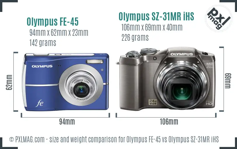 Olympus FE-45 vs Olympus SZ-31MR iHS size comparison