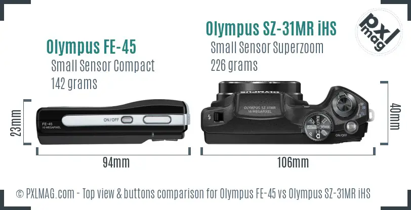 Olympus FE-45 vs Olympus SZ-31MR iHS top view buttons comparison