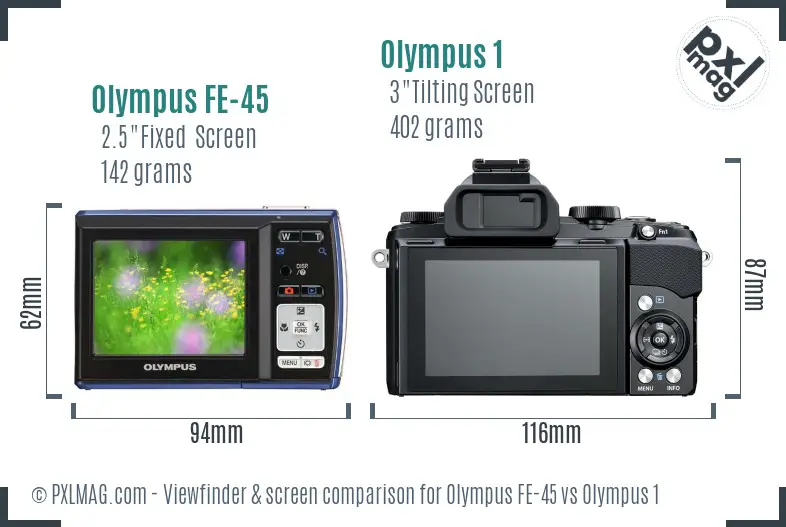 Olympus FE-45 vs Olympus 1 Screen and Viewfinder comparison