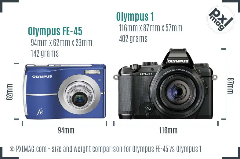 Olympus FE-45 vs Olympus 1 size comparison