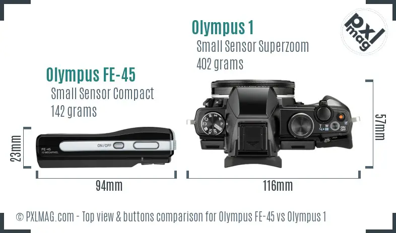 Olympus FE-45 vs Olympus 1 top view buttons comparison