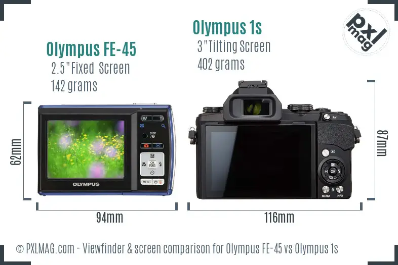 Olympus FE-45 vs Olympus 1s Screen and Viewfinder comparison