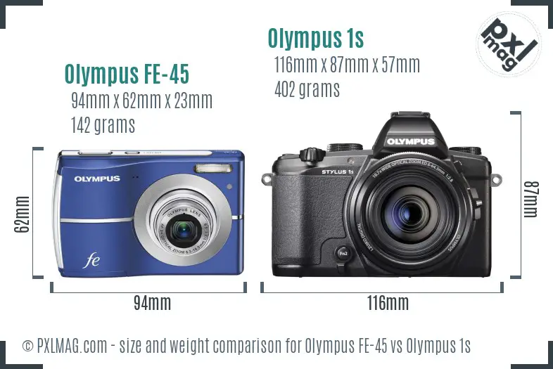 Olympus FE-45 vs Olympus 1s size comparison