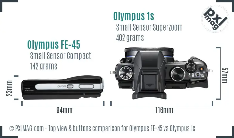 Olympus FE-45 vs Olympus 1s top view buttons comparison
