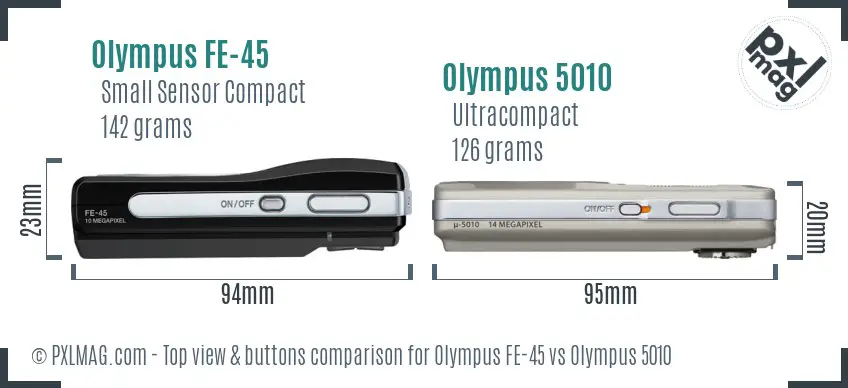 Olympus FE-45 vs Olympus 5010 top view buttons comparison