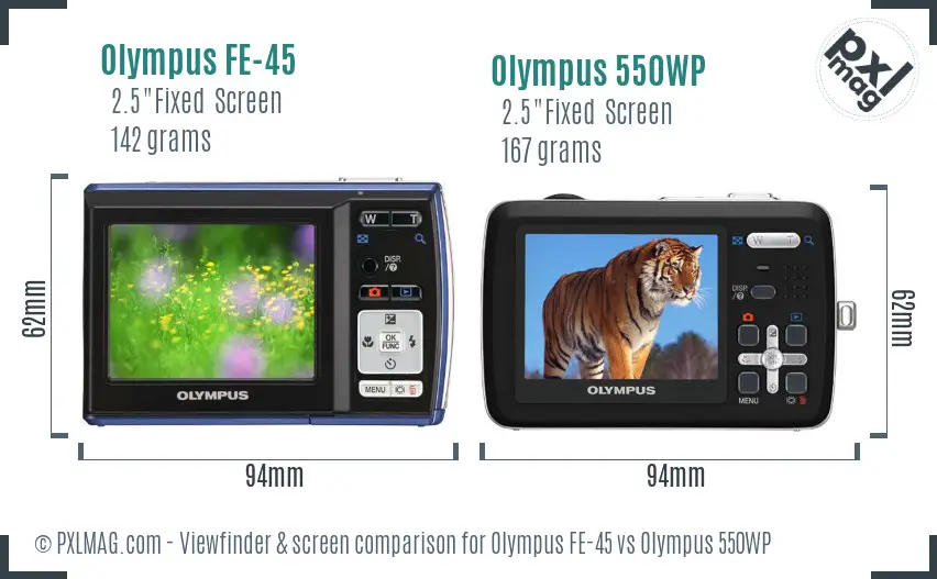 Olympus FE-45 vs Olympus 550WP Screen and Viewfinder comparison
