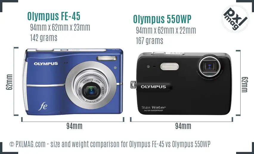 Olympus FE-45 vs Olympus 550WP size comparison