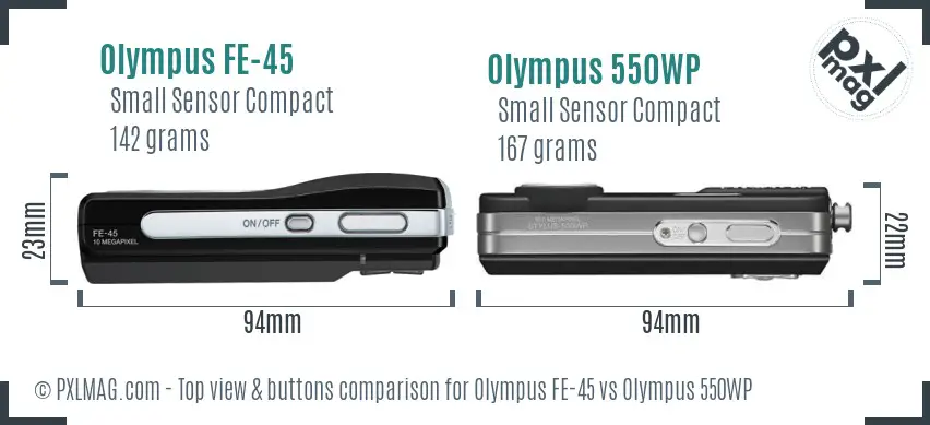 Olympus FE-45 vs Olympus 550WP top view buttons comparison
