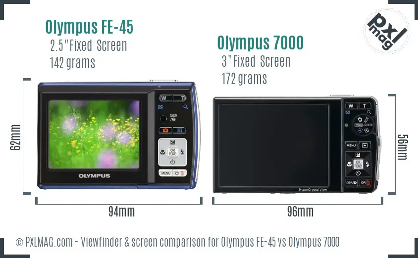 Olympus FE-45 vs Olympus 7000 Screen and Viewfinder comparison