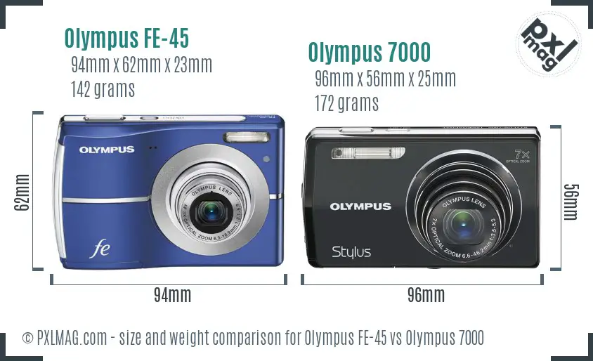 Olympus FE-45 vs Olympus 7000 size comparison