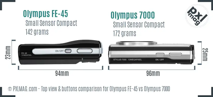 Olympus FE-45 vs Olympus 7000 top view buttons comparison
