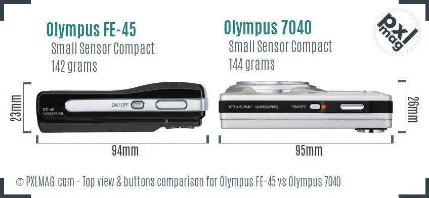 Olympus FE-45 vs Olympus 7040 top view buttons comparison