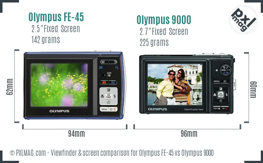 Olympus FE-45 vs Olympus 9000 Screen and Viewfinder comparison