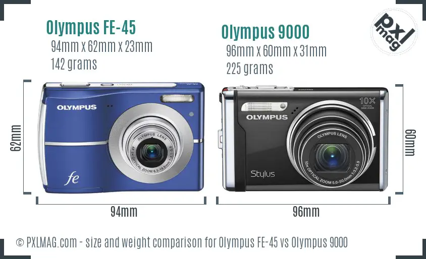 Olympus FE-45 vs Olympus 9000 size comparison