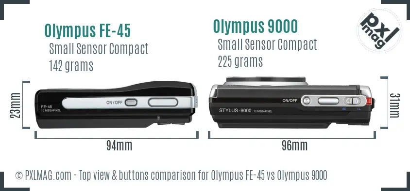 Olympus FE-45 vs Olympus 9000 top view buttons comparison