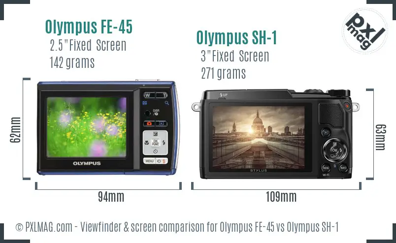 Olympus FE-45 vs Olympus SH-1 Screen and Viewfinder comparison