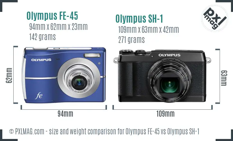 Olympus FE-45 vs Olympus SH-1 size comparison