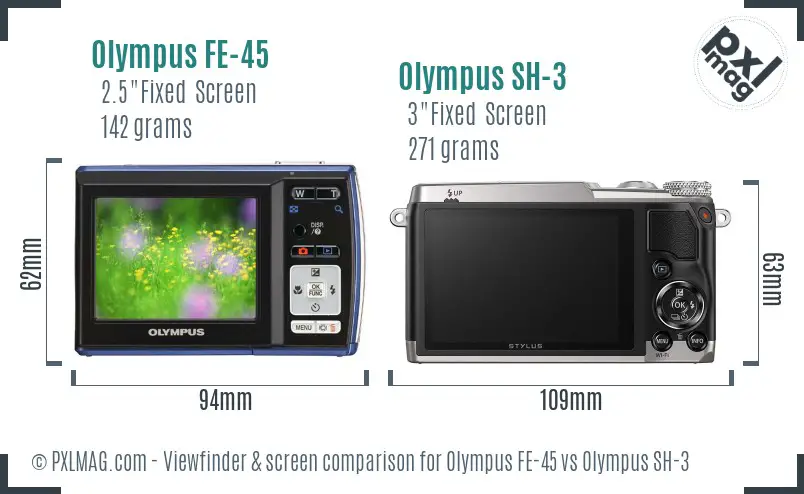 Olympus FE-45 vs Olympus SH-3 Screen and Viewfinder comparison