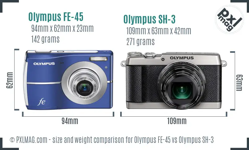 Olympus FE-45 vs Olympus SH-3 size comparison