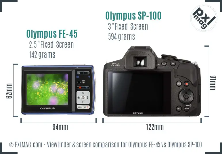 Olympus FE-45 vs Olympus SP-100 Screen and Viewfinder comparison