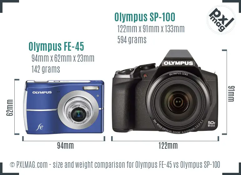 Olympus FE-45 vs Olympus SP-100 size comparison