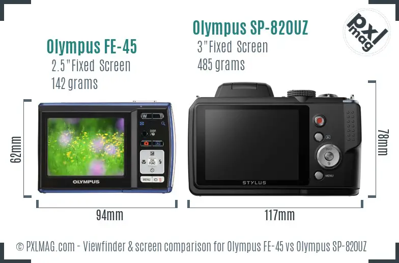 Olympus FE-45 vs Olympus SP-820UZ Screen and Viewfinder comparison