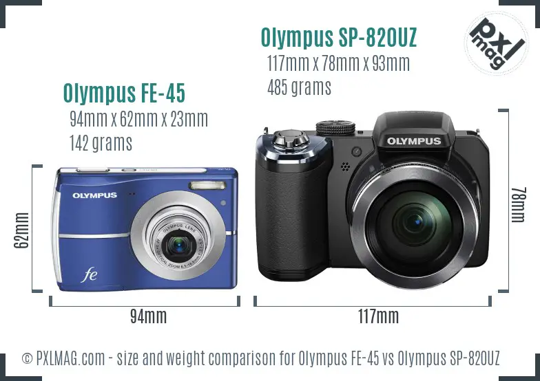 Olympus FE-45 vs Olympus SP-820UZ size comparison
