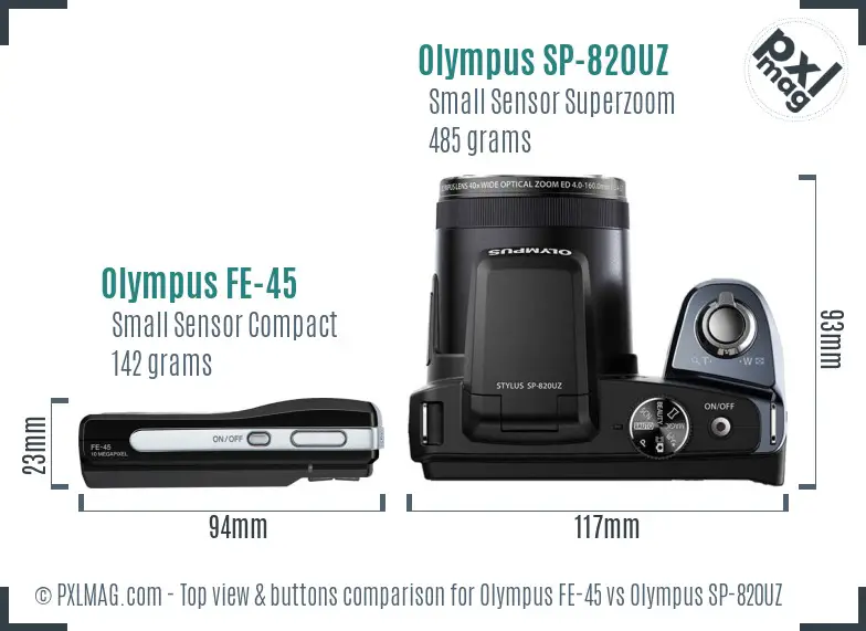 Olympus FE-45 vs Olympus SP-820UZ top view buttons comparison