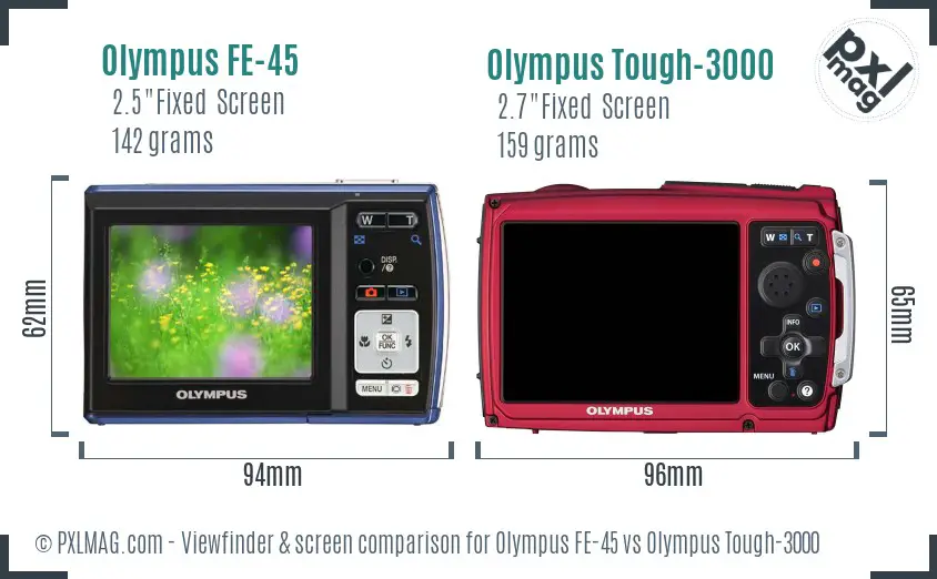 Olympus FE-45 vs Olympus Tough-3000 Screen and Viewfinder comparison