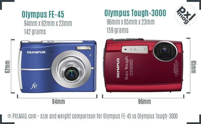 Olympus FE-45 vs Olympus Tough-3000 size comparison