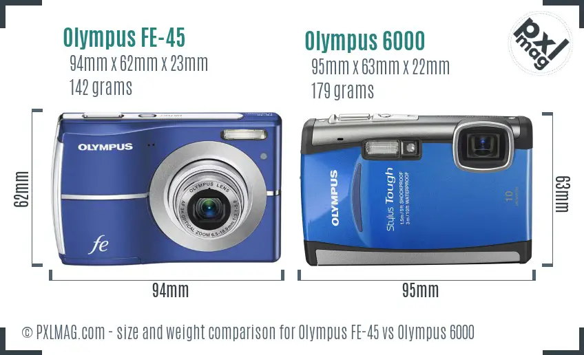Olympus FE-45 vs Olympus 6000 size comparison