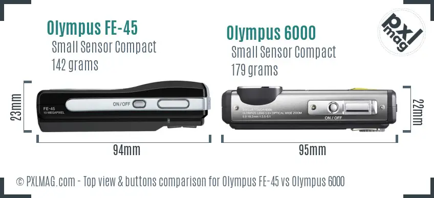 Olympus FE-45 vs Olympus 6000 top view buttons comparison